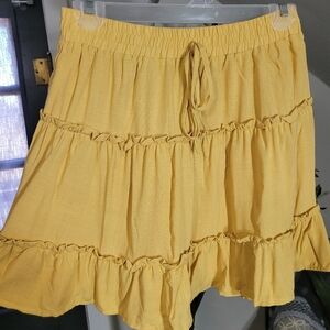MITTOSHOP New Mustard Ruffled Tired Lined Mini Skirt Small Boho